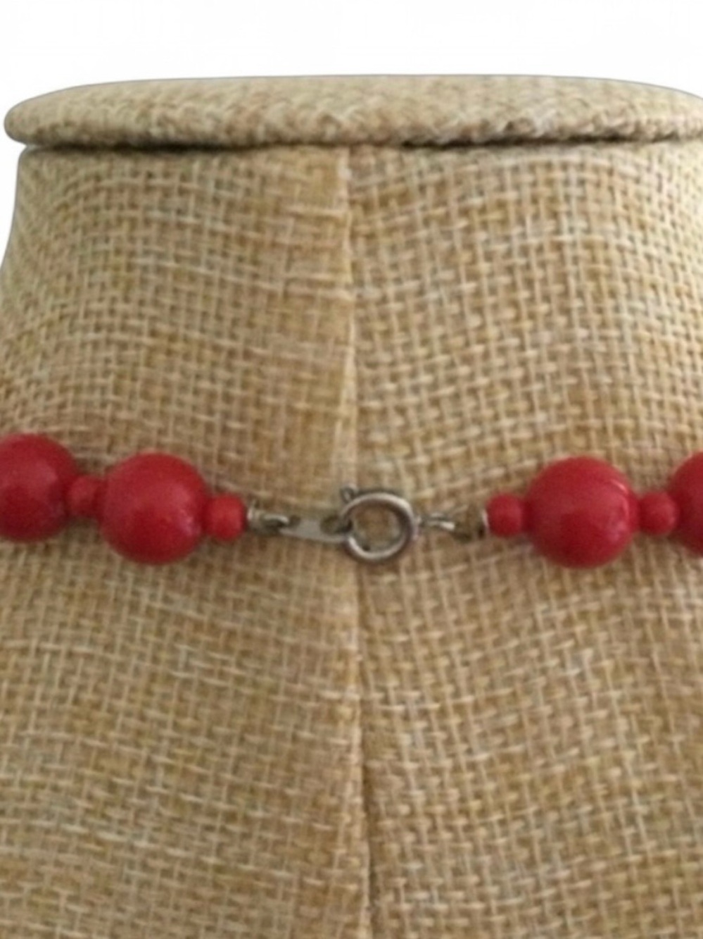 Vintage Graduated Red Lucite Beaded Necklace w/ Gold-Tone Clasp - 30" Long - Picture 9 of 10